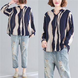 Striped Linen Blouse As Shown In Figure - One Size