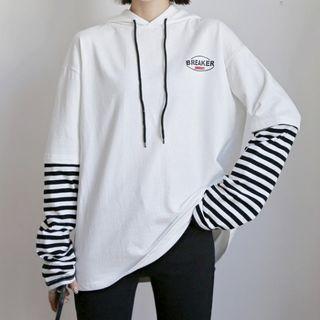 Letter-printed Inset Stripe-sleeve Hoodie