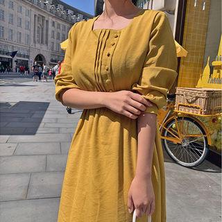 Square-neck Long Shirtwaist Dress
