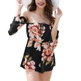 Floral Cold Shoulder Long-sleeve Playsuit