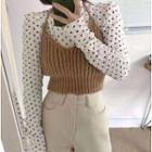 Long-sleeve Dotted Top / Knit Camisole Top