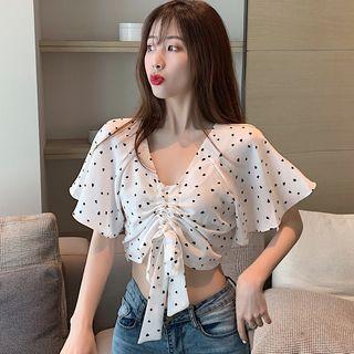 Heart Print Drawstring Short-sleeve Crop Top