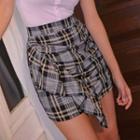 Flounced Ruched Plaid Miniskirt