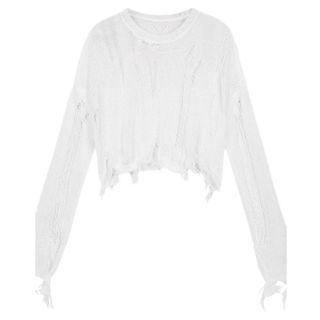 Long-sleeve Distressed Knit Top / Camisole Top