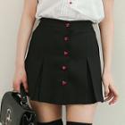 Heart-button Box-pleat Miniskirt