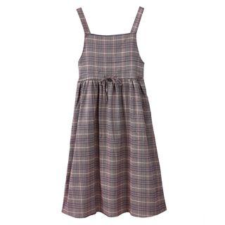 Plaid Strappy Midi A-line Dress Khaki - One Size