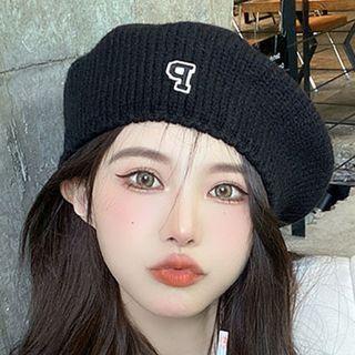 Letter Embroidered Knit Beret