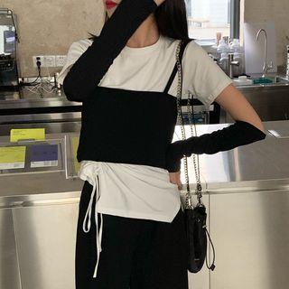 Drawstring Short-sleeve T-shirt / Cropped Camisole / Fingerless Gloves