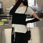 Drawstring Short-sleeve T-shirt / Cropped Camisole / Fingerless Gloves