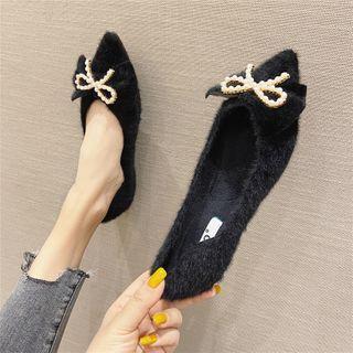 Faux Pearl Bow Furry Flats