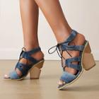 Chunky Heel Denim Lace-up Sandals