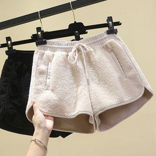 Drawstring Faux Shearling Shorts