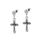 Classic Personality Cross Jesus 316l Stainless Steel Stud Earrings With Cubic Zirconia Silver - One Size