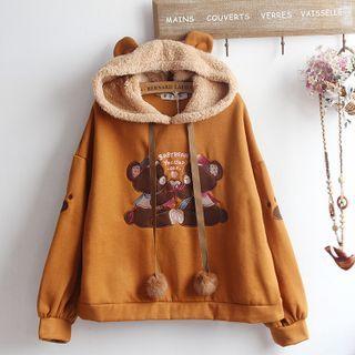 Bear Embroidered Fleece Panel Hoodie