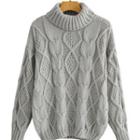 Cropped Cable Knit Sweater Gray - One Size