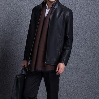 Faux Leather Stand-collar Jacket