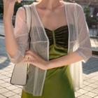 Elbow-sleeve Open Front Chiffon Jacket