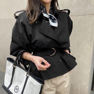 Double-breasted Cropped Trench Jacket With Belt