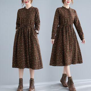 Floral Drawstring Waist A-line Shirt Dress