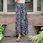 Pattern Wrap-front Long Skirt Dark Navy Blue - One Size