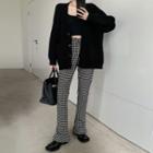 Sweater Cardigan / Houndstooth Bell-bottom Pants