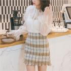 Fringed Plaid Tweed A-line Miniskirt