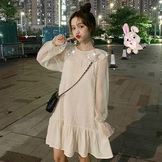 Long-sleeve Collared Dress White - One Size