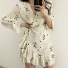 Long-sleeve Heart Print Ruffled A-line Dress