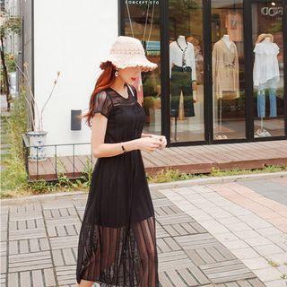 Mesh Overlay A-line Dress