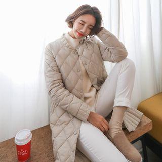 Round-neck Quilted Padded Long Jacket