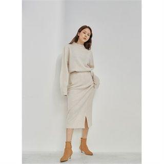Slit-hem Wool Blend Skirt Cream - One Size