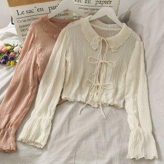 Ribbon-front Pleated Chiffon Cape Top
