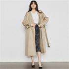 V-neck Open-front Trench Coat With Belt Beige - One Size