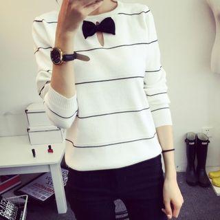 Bow Accent Striped Sweater