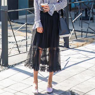 Band-waist Tulle Midi Skirt
