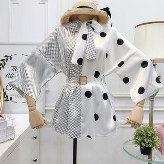 Loose-fit Patchwork Long Shirt With Belt