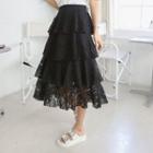 Laced Tiered Midi Skirt
