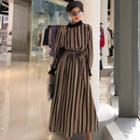 Striped Long-sleeve A-line Maxi Dress As Shown In Figure - One Size