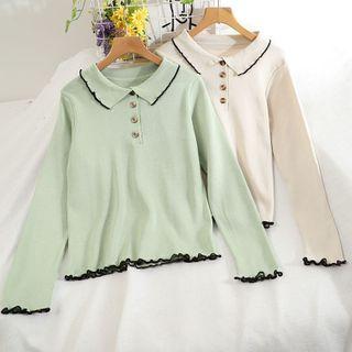 Plain Peter-pan Collar Long-sleeve Top