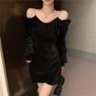 Chain-detail Cold-shoulder Mini Dress