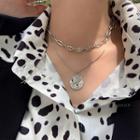 Disc Pendant Layered Alloy Choker Necklace Silver - One Size