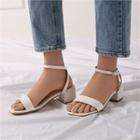 Square-toe Block-heel Stitched Sandals