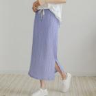Slit-side Crinkled Long Skirt
