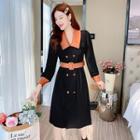 Double-breasted Color Block Corduroy Medium Long Dress