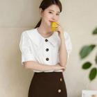 Puff-sleeve Puritan-collar Blouse