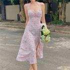 Halter Floral Slit Midi A-line Dress