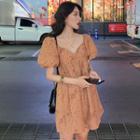Puff-sleeve Floral Mini A-line Dress As Shown In Figure - One Size