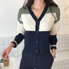 Color-block Rib-knit Cardigan
