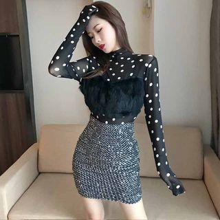 Elasticized-band Spangle Mini Skirt Black - One Size