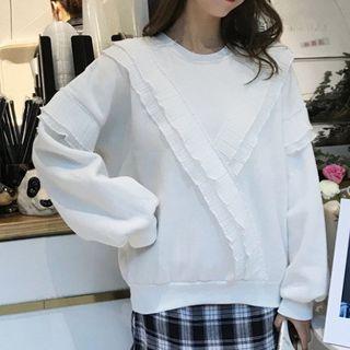 Ruffle-trim Round-neck Fleece-lined Pullover